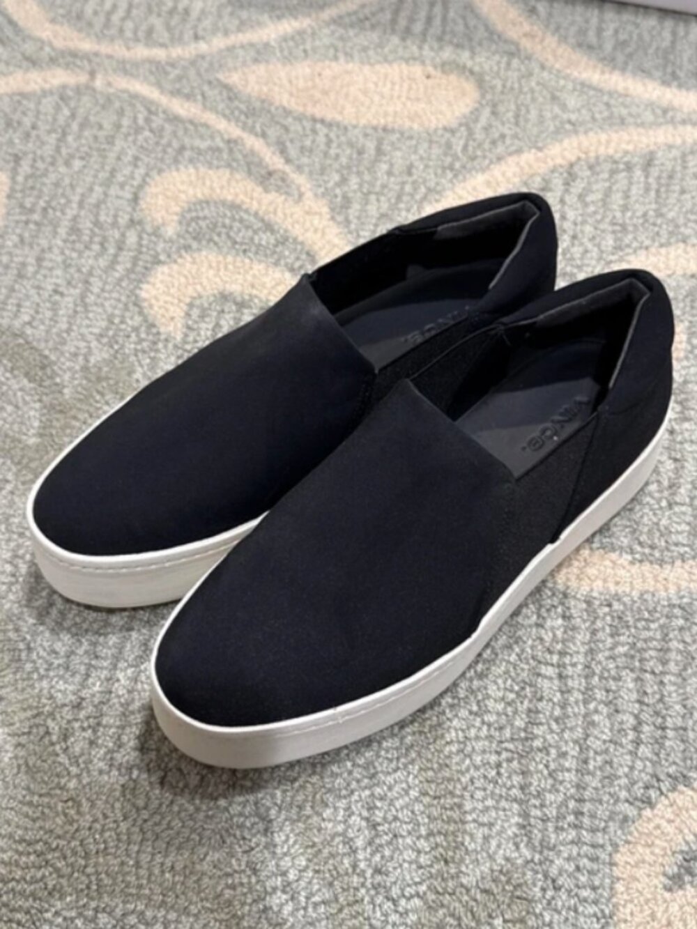 Vince Warren Slip-On Suede Sneakers Black White 7